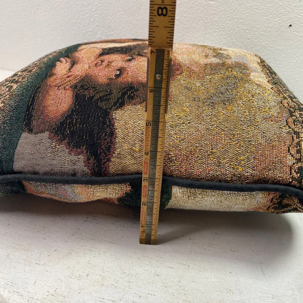 Vintage Raphael Cherubs Tapestry Throw Pillow Sistine Madonna Angels Green 15x15